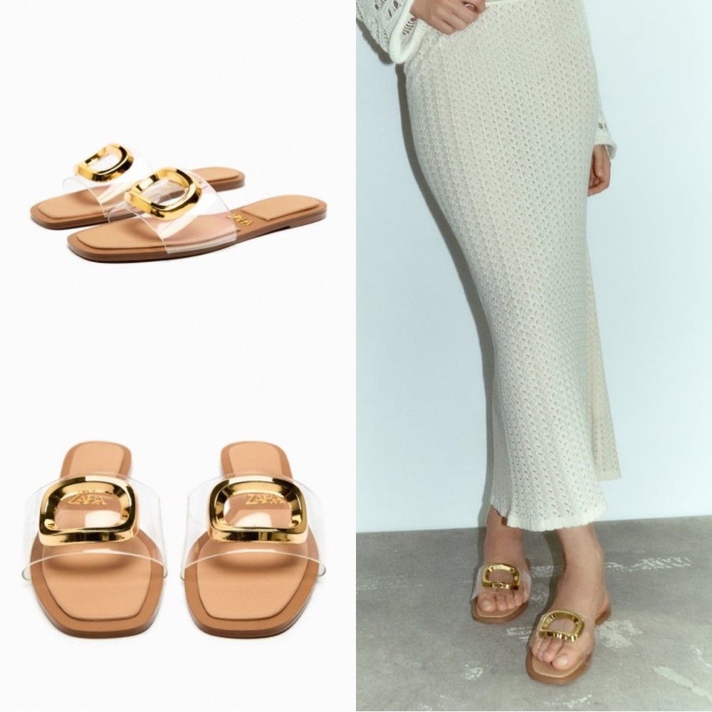zara embellished vinyl flat sandals